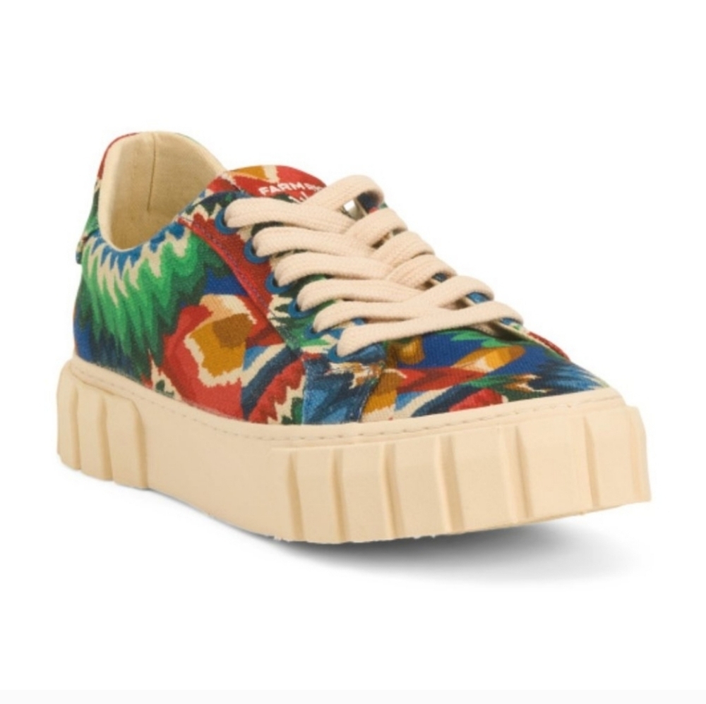 FARM Rio Multicolor Ikat Canvas Platform Sneakers - Green, Blue, Red, Cream